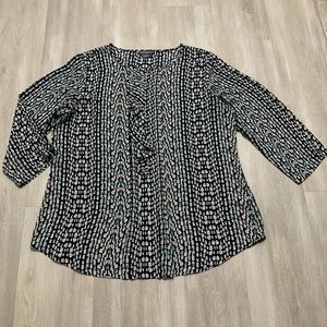 Van Heusen Blouse Ruffle 3/4 Sleeve Top Sz Large